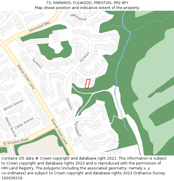 73, FAIRWAYS, FULWOOD, PRESTON, PR2 8FY: Location map and indicative extent of plot