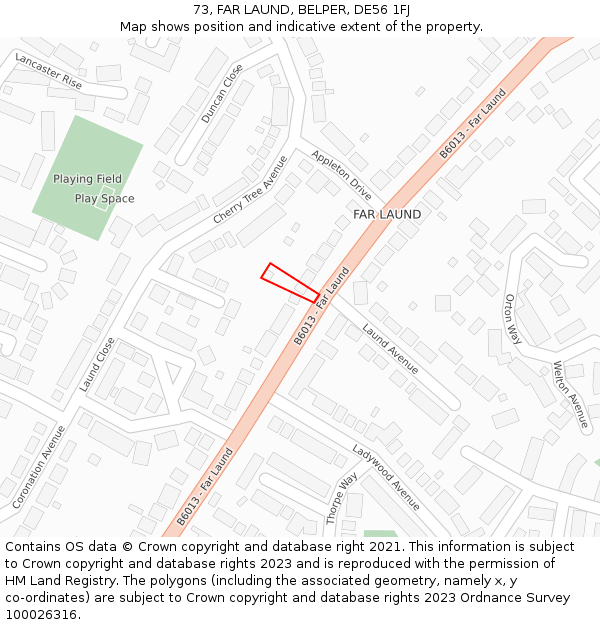 73, FAR LAUND, BELPER, DE56 1FJ: Location map and indicative extent of plot