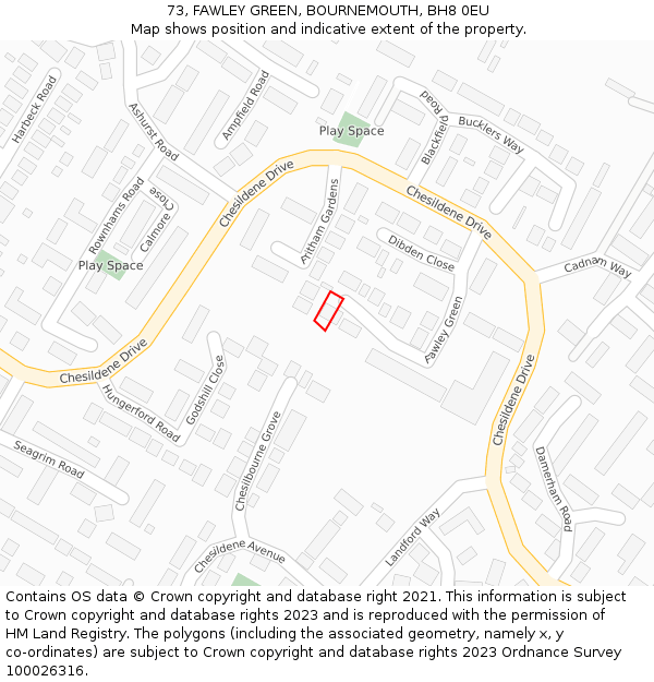 73, FAWLEY GREEN, BOURNEMOUTH, BH8 0EU: Location map and indicative extent of plot