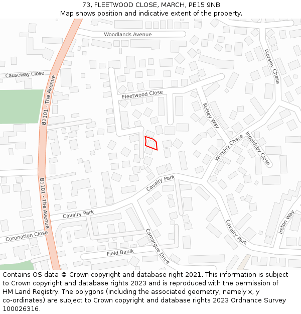 73, FLEETWOOD CLOSE, MARCH, PE15 9NB: Location map and indicative extent of plot