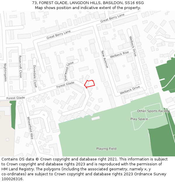 73, FOREST GLADE, LANGDON HILLS, BASILDON, SS16 6SG: Location map and indicative extent of plot