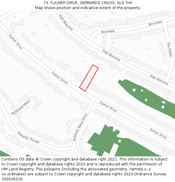 73, FULMER DRIVE, GERRARDS CROSS, SL9 7HF: Location map and indicative extent of plot