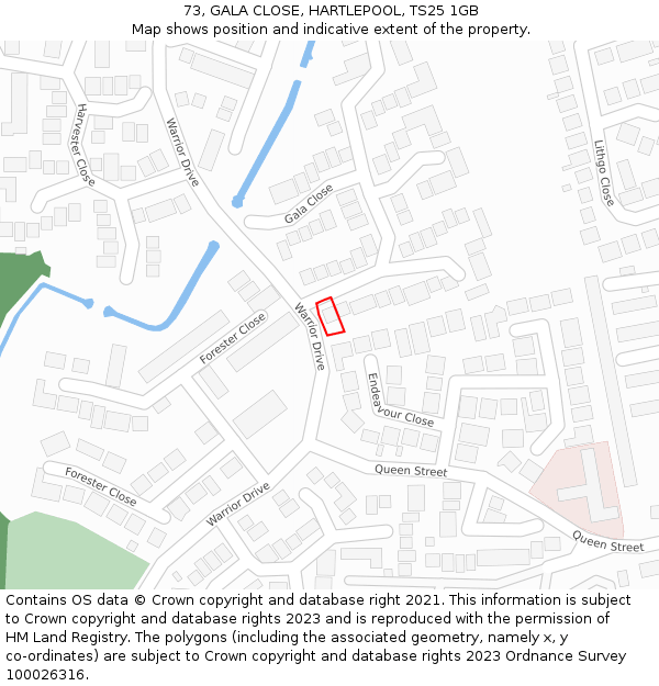 73, GALA CLOSE, HARTLEPOOL, TS25 1GB: Location map and indicative extent of plot