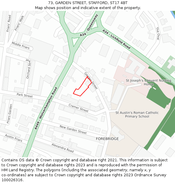 73, GARDEN STREET, STAFFORD, ST17 4BT: Location map and indicative extent of plot