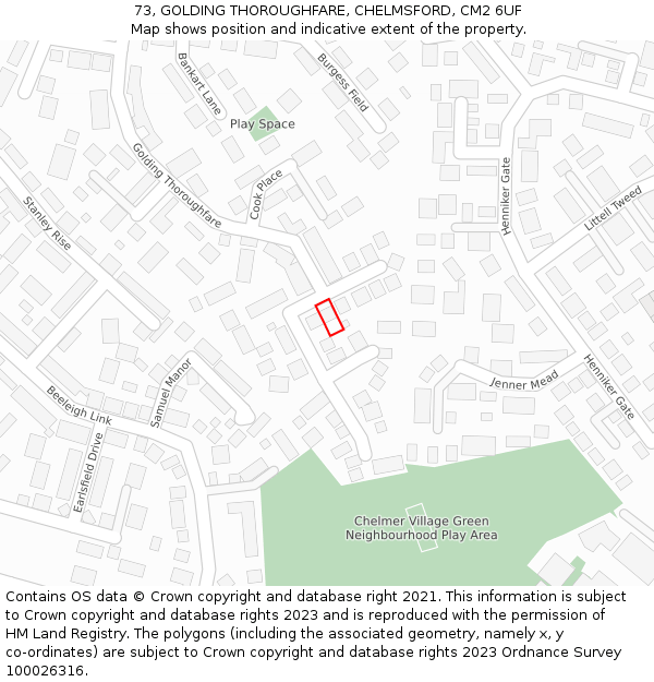 73, GOLDING THOROUGHFARE, CHELMSFORD, CM2 6UF: Location map and indicative extent of plot