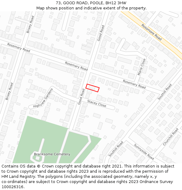 73, GOOD ROAD, POOLE, BH12 3HW: Location map and indicative extent of plot