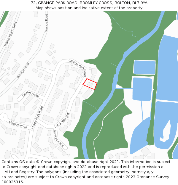 73, GRANGE PARK ROAD, BROMLEY CROSS, BOLTON, BL7 9YA: Location map and indicative extent of plot