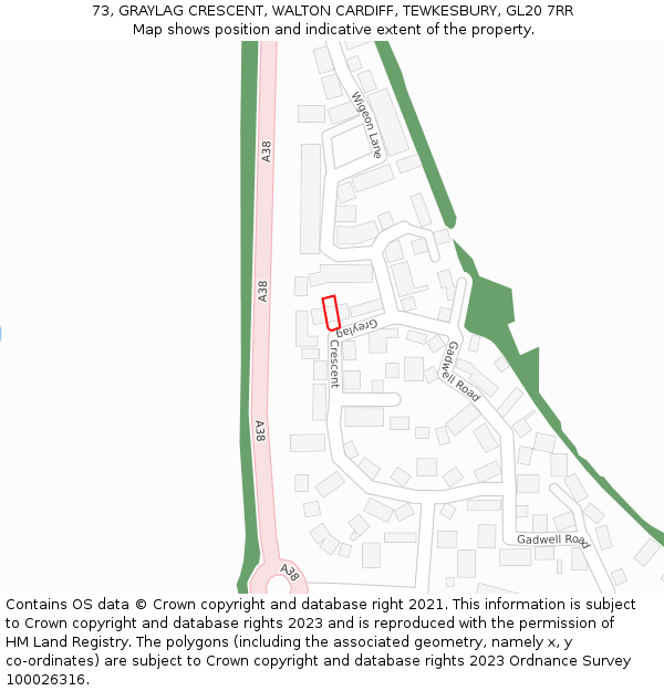 73, GRAYLAG CRESCENT, WALTON CARDIFF, TEWKESBURY, GL20 7RR: Location map and indicative extent of plot