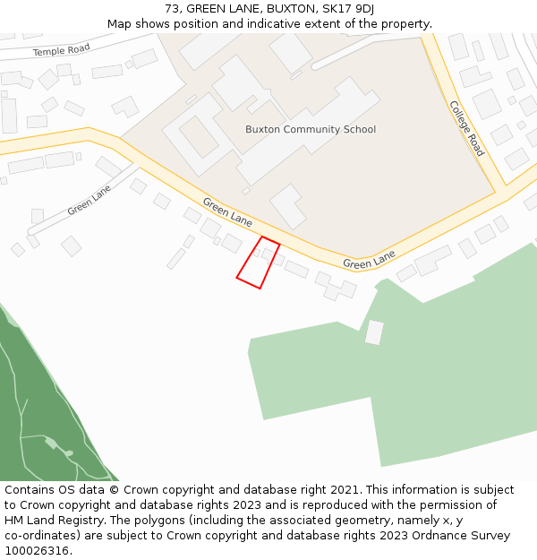 73, GREEN LANE, BUXTON, SK17 9DJ: Location map and indicative extent of plot