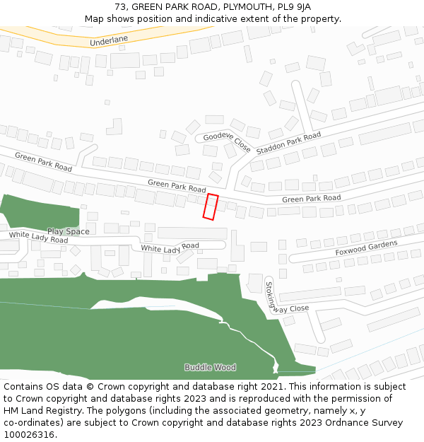 73, GREEN PARK ROAD, PLYMOUTH, PL9 9JA: Location map and indicative extent of plot