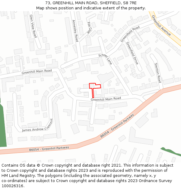 73, GREENHILL MAIN ROAD, SHEFFIELD, S8 7RE: Location map and indicative extent of plot