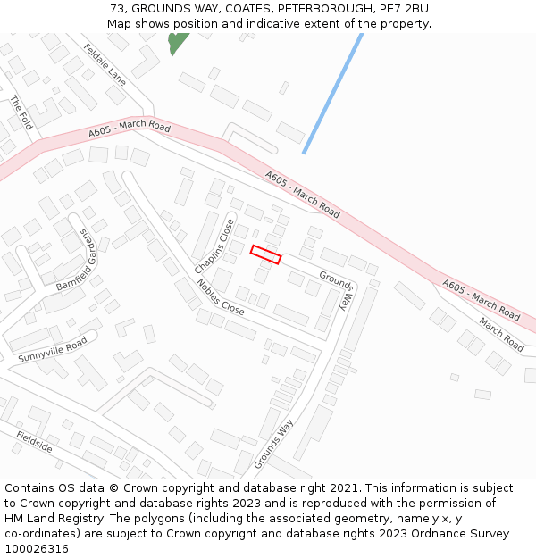 73, GROUNDS WAY, COATES, PETERBOROUGH, PE7 2BU: Location map and indicative extent of plot