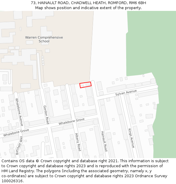 73, HAINAULT ROAD, CHADWELL HEATH, ROMFORD, RM6 6BH: Location map and indicative extent of plot