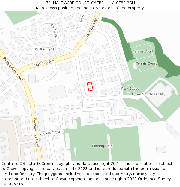 73, HALF ACRE COURT, CAERPHILLY, CF83 3SU: Location map and indicative extent of plot