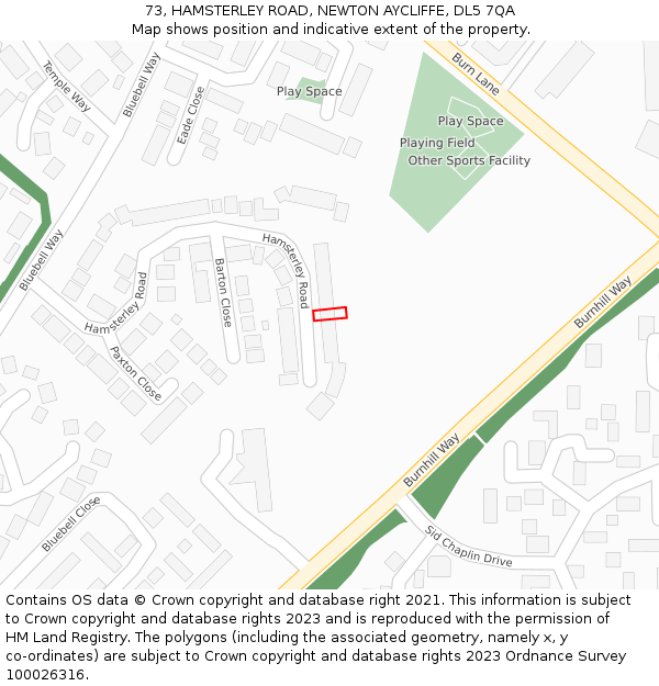 73, HAMSTERLEY ROAD, NEWTON AYCLIFFE, DL5 7QA: Location map and indicative extent of plot