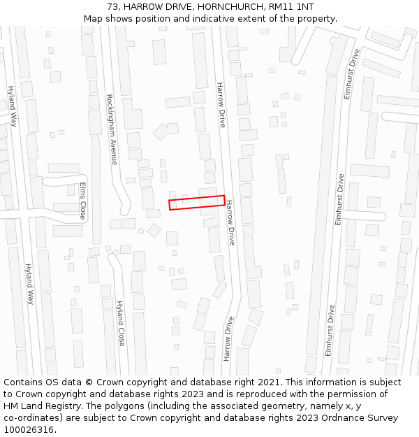 73, HARROW DRIVE, HORNCHURCH, RM11 1NT: Location map and indicative extent of plot