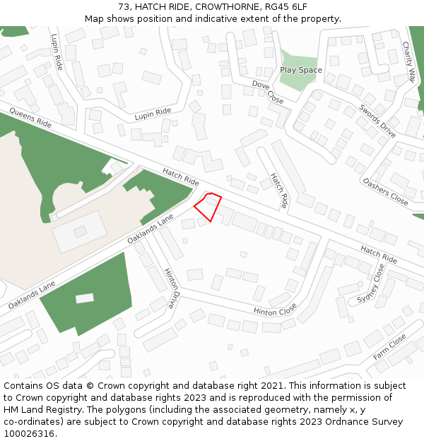 73, HATCH RIDE, CROWTHORNE, RG45 6LF: Location map and indicative extent of plot