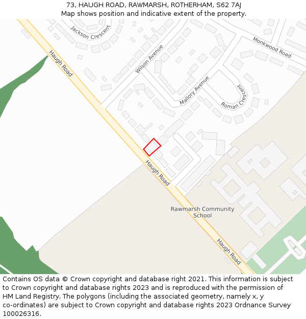 73, HAUGH ROAD, RAWMARSH, ROTHERHAM, S62 7AJ: Location map and indicative extent of plot