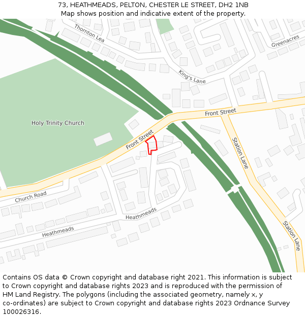 73, HEATHMEADS, PELTON, CHESTER LE STREET, DH2 1NB: Location map and indicative extent of plot