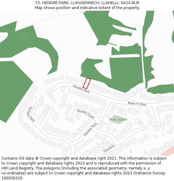 73, HENDRE PARK, LLANGENNECH, LLANELLI, SA14 8UR: Location map and indicative extent of plot