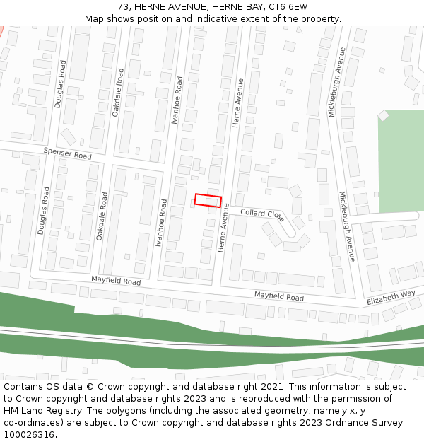 73, HERNE AVENUE, HERNE BAY, CT6 6EW: Location map and indicative extent of plot