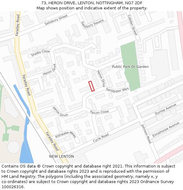 73, HERON DRIVE, LENTON, NOTTINGHAM, NG7 2DF: Location map and indicative extent of plot