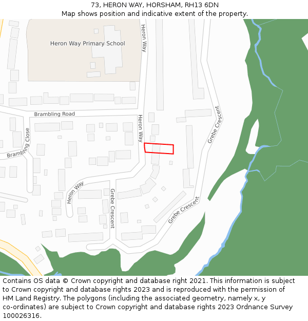 73, HERON WAY, HORSHAM, RH13 6DN: Location map and indicative extent of plot