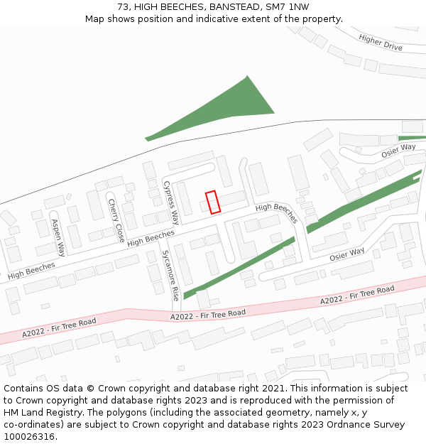 73, HIGH BEECHES, BANSTEAD, SM7 1NW: Location map and indicative extent of plot