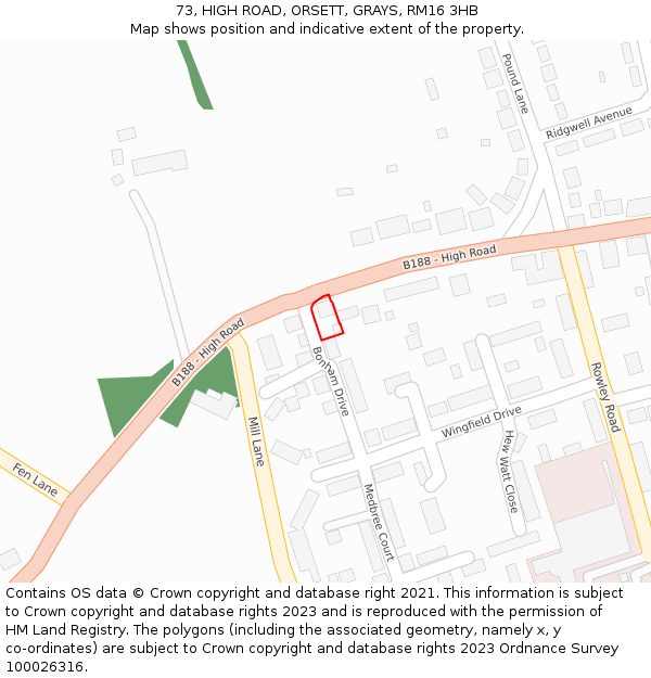 73, HIGH ROAD, ORSETT, GRAYS, RM16 3HB: Location map and indicative extent of plot