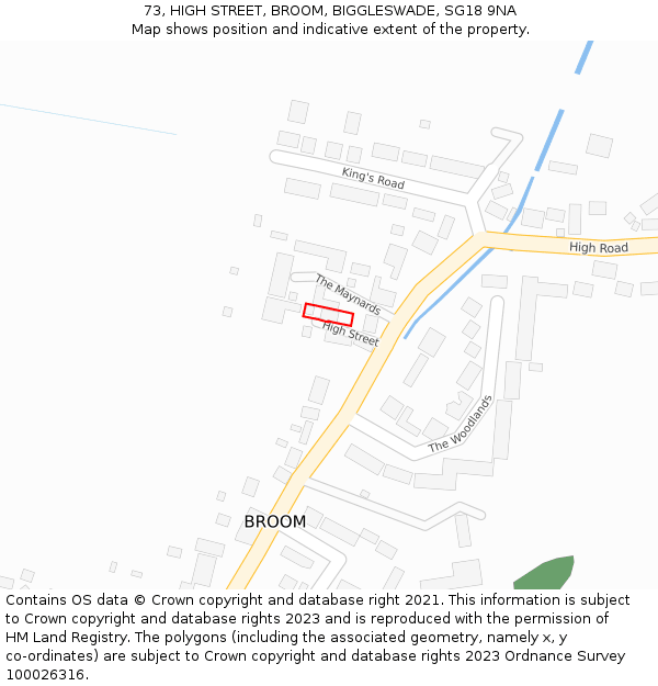 73, HIGH STREET, BROOM, BIGGLESWADE, SG18 9NA: Location map and indicative extent of plot
