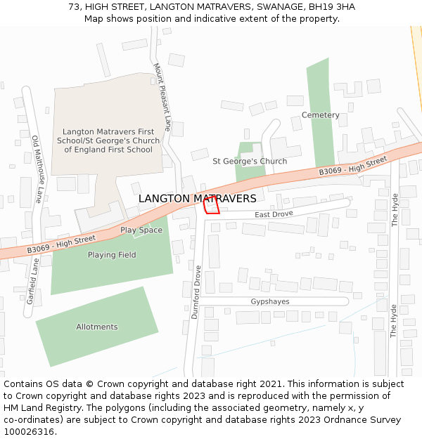 73, HIGH STREET, LANGTON MATRAVERS, SWANAGE, BH19 3HA: Location map and indicative extent of plot