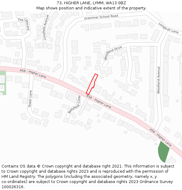 73, HIGHER LANE, LYMM, WA13 0BZ: Location map and indicative extent of plot