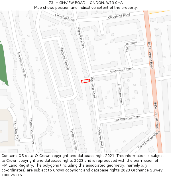 73, HIGHVIEW ROAD, LONDON, W13 0HA: Location map and indicative extent of plot