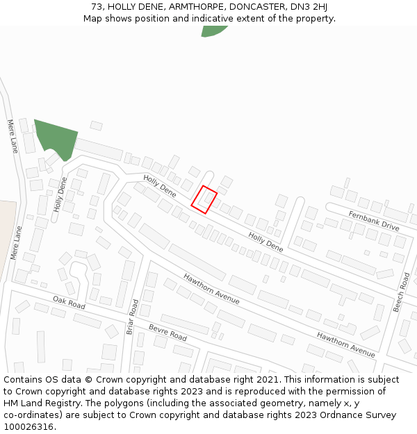 73, HOLLY DENE, ARMTHORPE, DONCASTER, DN3 2HJ: Location map and indicative extent of plot