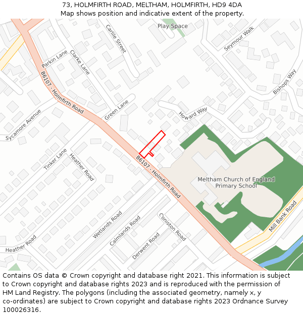 73, HOLMFIRTH ROAD, MELTHAM, HOLMFIRTH, HD9 4DA: Location map and indicative extent of plot