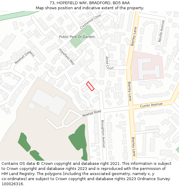 73, HOPEFIELD WAY, BRADFORD, BD5 8AA: Location map and indicative extent of plot