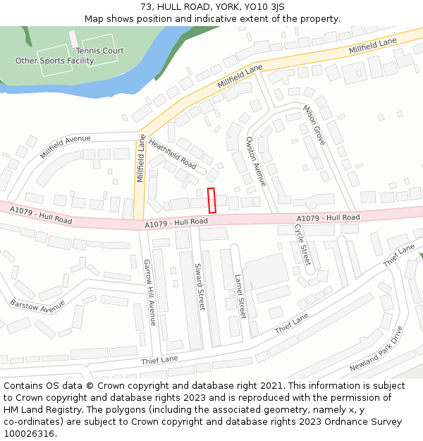 73, HULL ROAD, YORK, YO10 3JS: Location map and indicative extent of plot