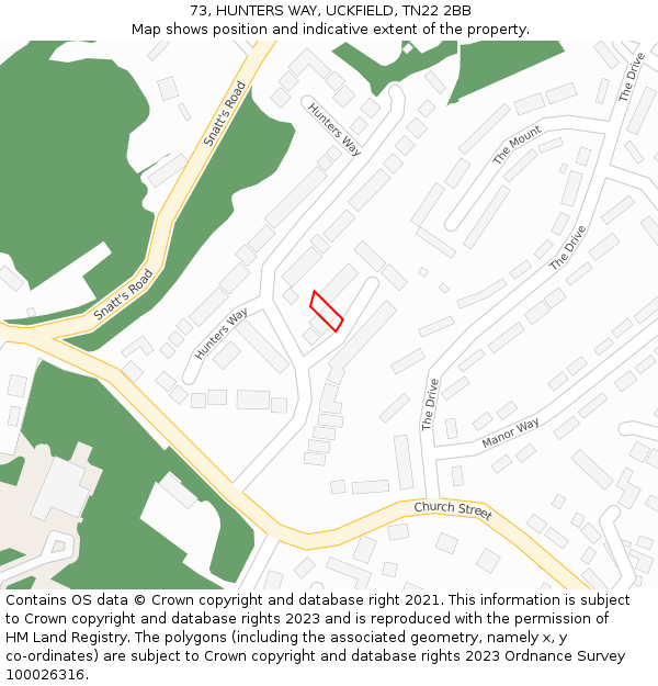 73, HUNTERS WAY, UCKFIELD, TN22 2BB: Location map and indicative extent of plot