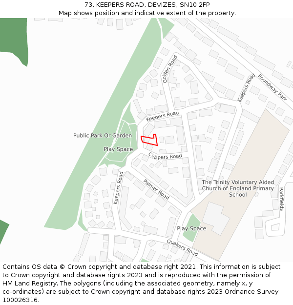 73, KEEPERS ROAD, DEVIZES, SN10 2FP: Location map and indicative extent of plot
