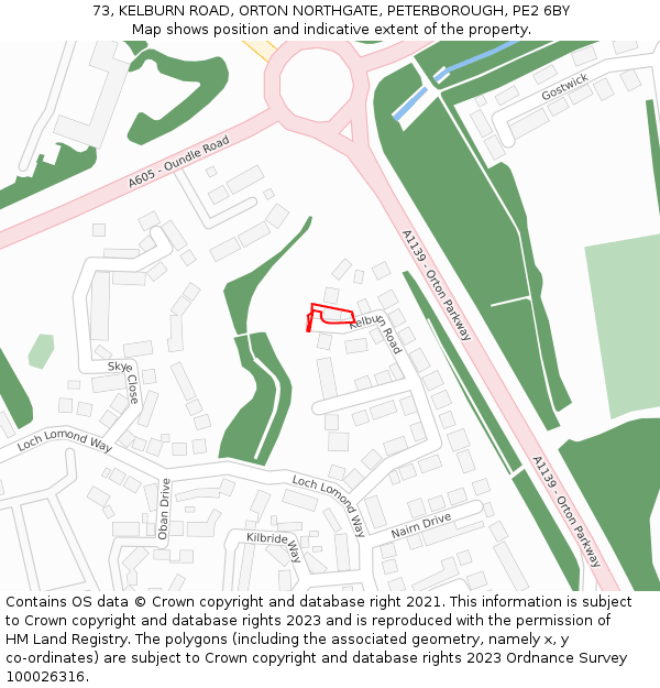 73, KELBURN ROAD, ORTON NORTHGATE, PETERBOROUGH, PE2 6BY: Location map and indicative extent of plot