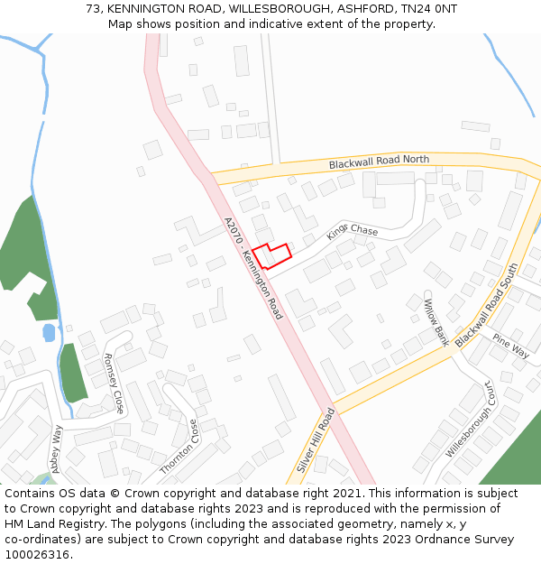 73, KENNINGTON ROAD, WILLESBOROUGH, ASHFORD, TN24 0NT: Location map and indicative extent of plot