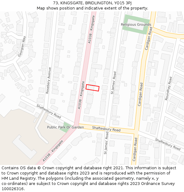 73, KINGSGATE, BRIDLINGTON, YO15 3PJ: Location map and indicative extent of plot