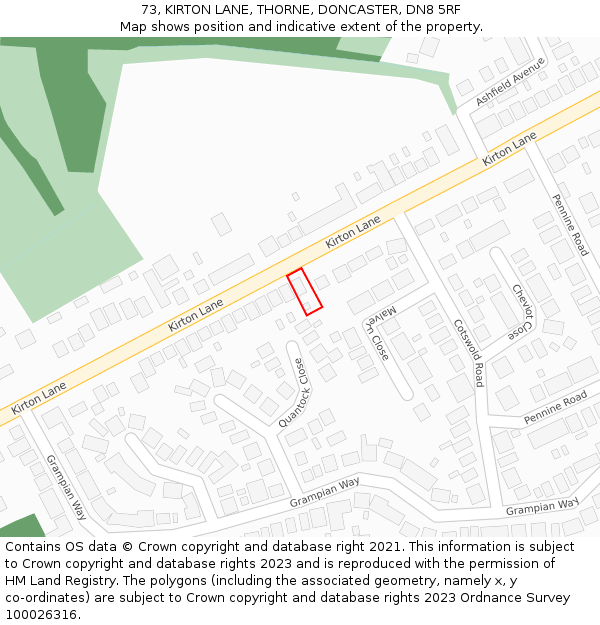 73, KIRTON LANE, THORNE, DONCASTER, DN8 5RF: Location map and indicative extent of plot