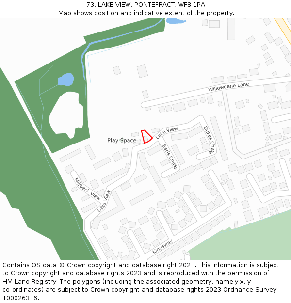 73, LAKE VIEW, PONTEFRACT, WF8 1PA: Location map and indicative extent of plot