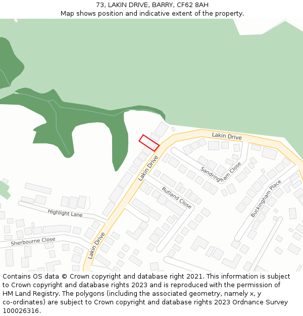 73, LAKIN DRIVE, BARRY, CF62 8AH: Location map and indicative extent of plot