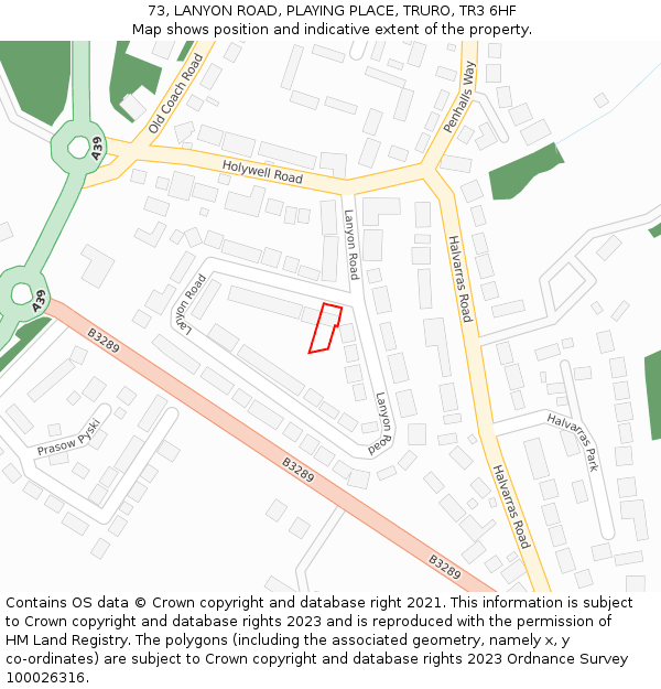 73, LANYON ROAD, PLAYING PLACE, TRURO, TR3 6HF: Location map and indicative extent of plot