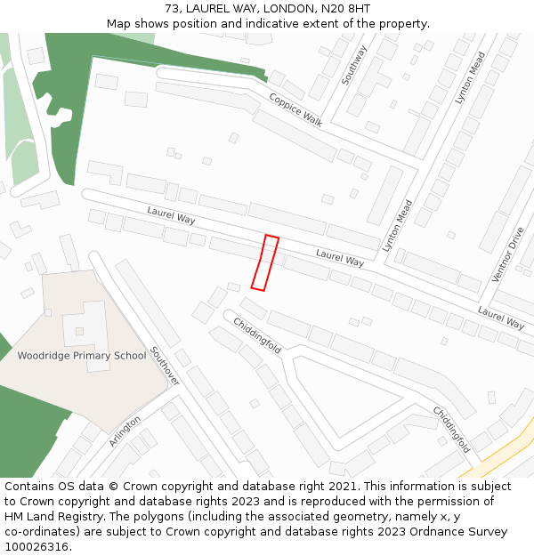 73, LAUREL WAY, LONDON, N20 8HT: Location map and indicative extent of plot