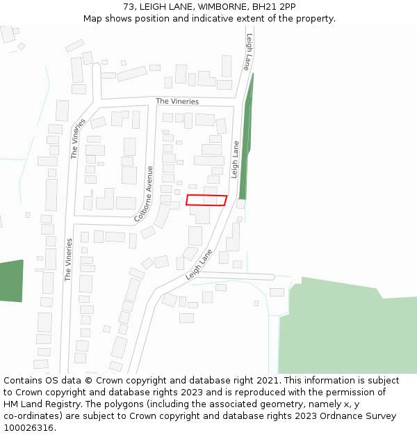 73, LEIGH LANE, WIMBORNE, BH21 2PP: Location map and indicative extent of plot