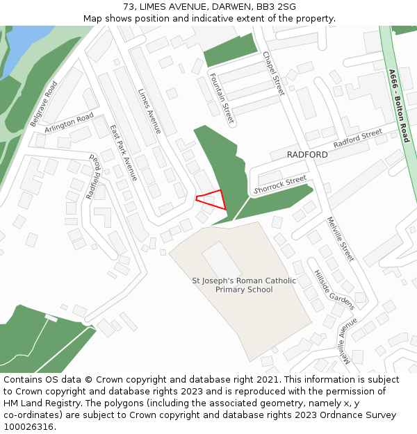 73, LIMES AVENUE, DARWEN, BB3 2SG: Location map and indicative extent of plot