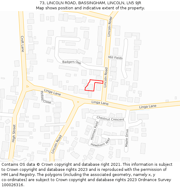 73, LINCOLN ROAD, BASSINGHAM, LINCOLN, LN5 9JR: Location map and indicative extent of plot